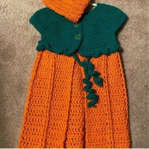 Handmade pumpkin hat and matching sweater. Size 3t-4t